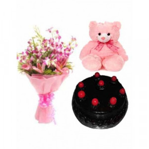 Half Kg Chocolate Cake With Orchid N Teddy
