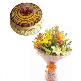 Mix Lilies Bouquet and Half Kg Butter Scotch Cake